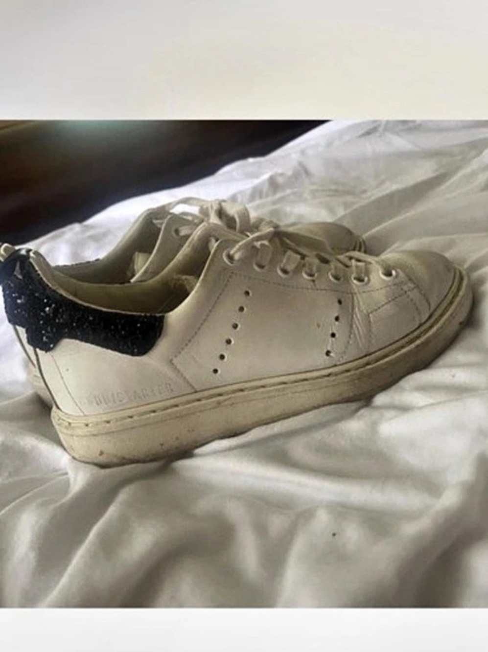 Golden Goose Super-Star Sneakers with Black Glitter Heel Tab White & Black